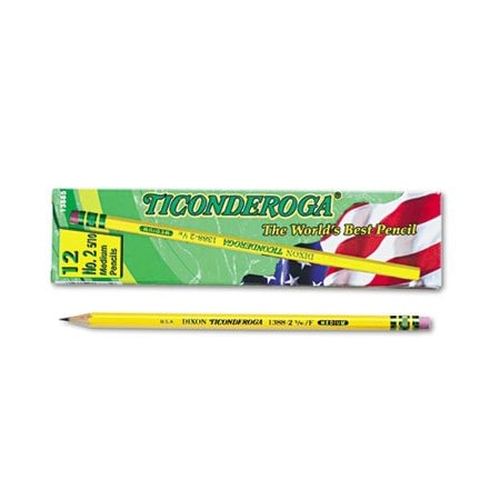 Dixon Ticonderoga Ticondroga, PENCILS, F #2.5, BLACK LEAD, YELLOW BARREL, DOZEN 13885